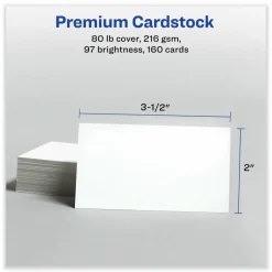 Avery Print-to-the-Edge Microperforated Business Cards with Sure Feed Technology, Laser, 2 x 3.5, White, 8/Sheet, 20 Sheets/Pack
