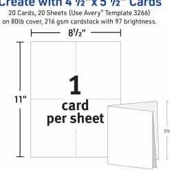 Avery Quarter-Fold Greeting Card Stock With Envelopes, Matte White, 4.25" x 5.5", 80 Lb, Pack Of 20