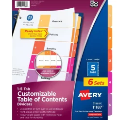 Avery Ready Index 1-5 Tab Binder Dividers With Customizable Table Of Contents, 8-1/2