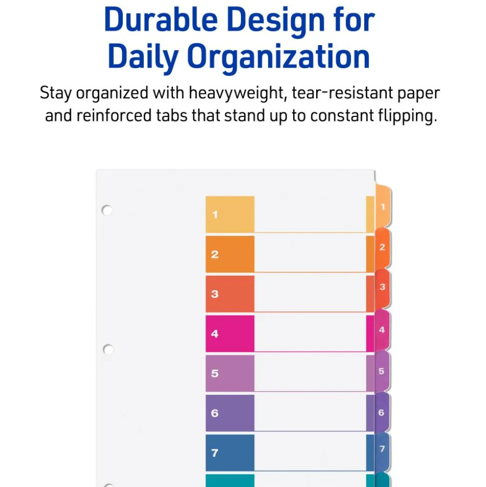 Avery Ready Index 1-8 Tab Binder Dividers With Customizable Table Of Contents, 8-1/2" x 11", 8 Tab, White/Multicolor, Box Of 24 Sets