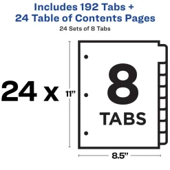 Avery Ready Index 1-8 Tab Binder Dividers With Customizable Table Of Contents, 8-1/2