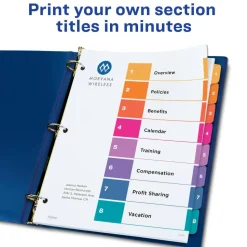Avery Ready Index 1-8 Tab Binder Dividers With Customizable Table Of Contents, 8-1/2