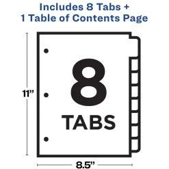 Avery Ready Index 1-8 Tab Binder Dividers With Customizable Table Of Contents, 8-1/2" x 11", 8 Tab, White/Multicolor, 1 Set