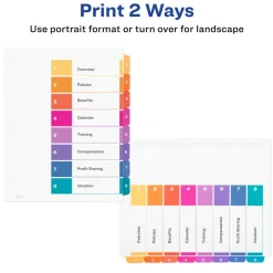 Avery Ready Index 1-8 Tab Binder Dividers With Customizable Table Of Contents, 8-1/2" x 11", 8 Tab, White/Multicolor, 1 Set