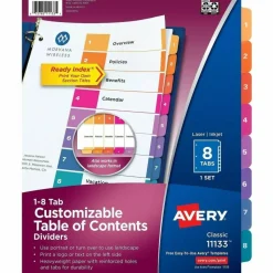 Avery Ready Index 1-8 Tab Binder Dividers With Customizable Table Of Contents, 8-1/2