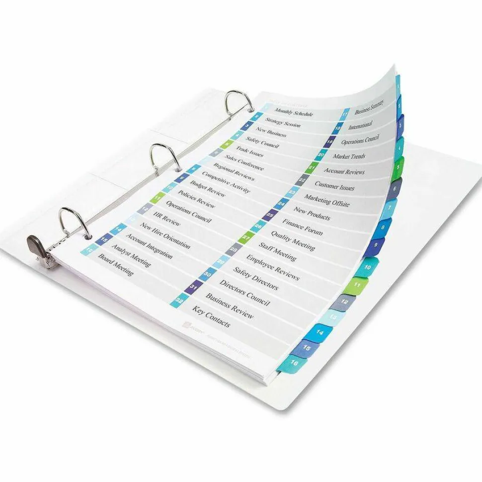 Avery Ready Index 1-16 Tab Double Column Binder Dividers With Customizable Table Of Contents, 8-1/2" x 11", 16 Tab, White/Multicolor, 1 Set