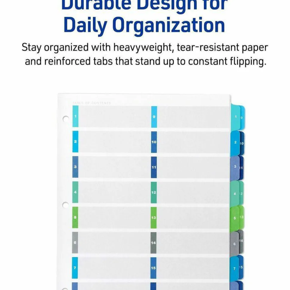 Avery Ready Index 1-16 Tab Double Column Binder Dividers With Customizable Table Of Contents, 8-1/2" x 11", 16 Tab, White/Multicolor, 1 Set