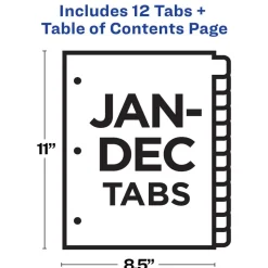 Avery Ready Index Table of Contents Dividers for Laser and Inkjet Printers, Jan-Dec