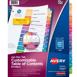 Avery Ready Index Table of Contents Dividers for Laser and Inkjet Printers, Jan-Dec