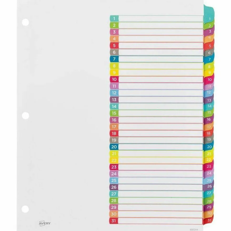Avery Ready Index 1-31 Tab With Customizable Table Of Contents Binder Dividers, 8-1/2" x 11", 31 Tab, White/Multicolor, 1 Set