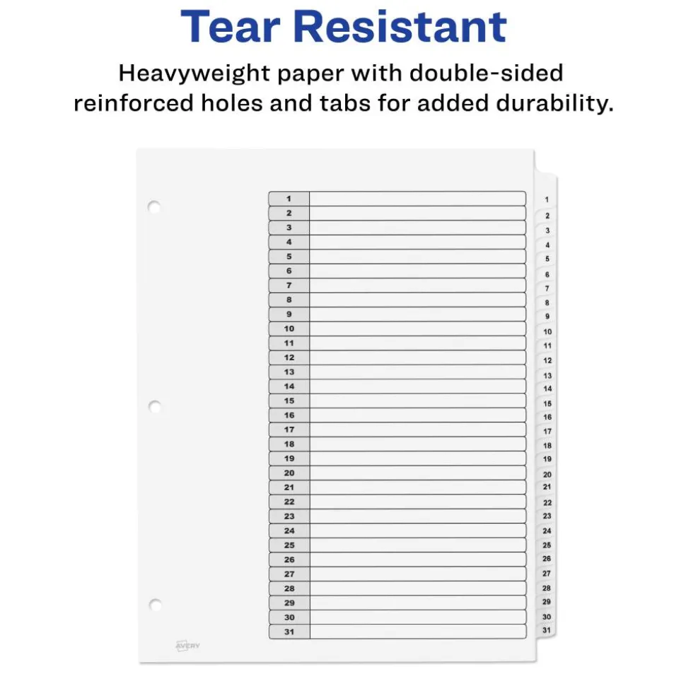Avery Ready Index 1-31 Tab With Customizable Table Of Contents Dividers, Letter Size, 31 Tab, White, 1 Set