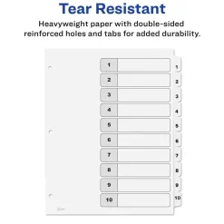 Avery Ready Index 1-10 Tab With Customizable Table Of Contents Dividers, Letter Size, 10 Tab, White, 1 Set