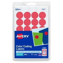 Avery Removable Color-Coding Labels, 5466, Round, 3/4" Diameter, Red, Pack Of 1,008