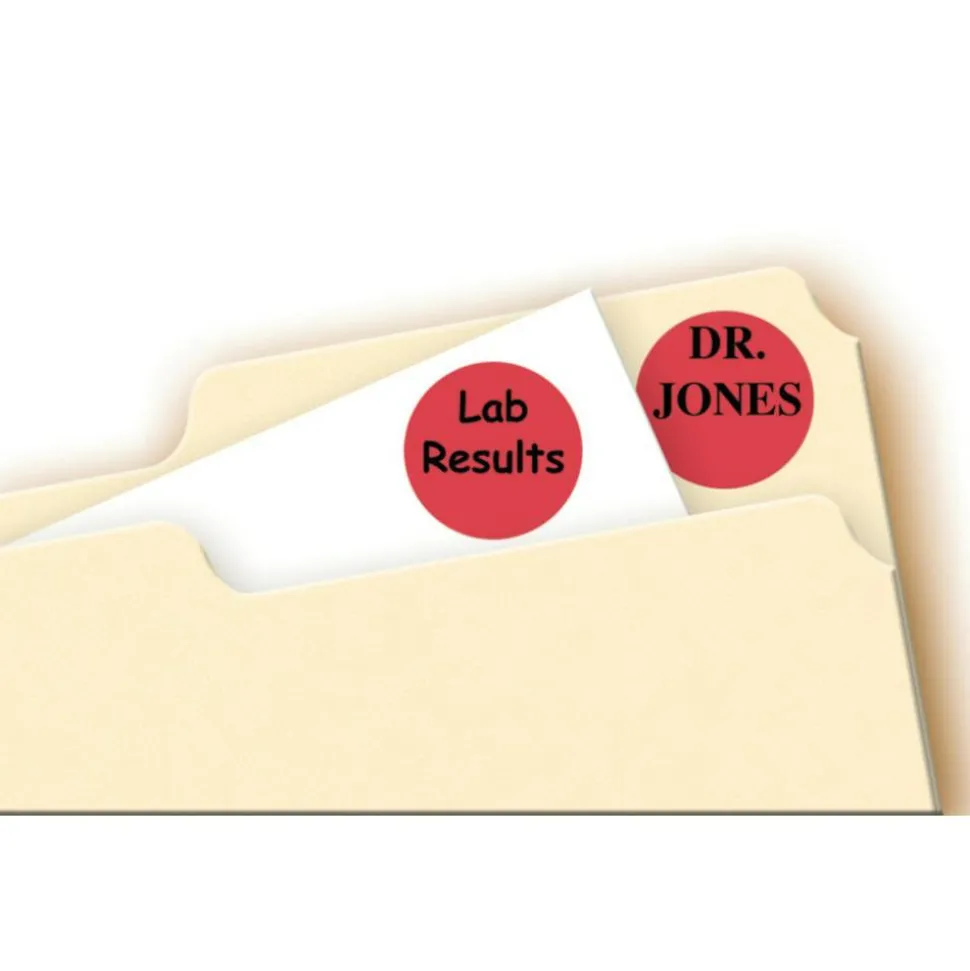 Avery Removable Color-Coding Labels, 5466, Round, 3/4" Diameter, Red, Pack Of 1,008