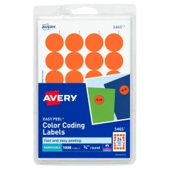Avery Removable Color-Coding Labels, 5465, Round, 3/4" Diameter, Orange, Pack Of 1,008