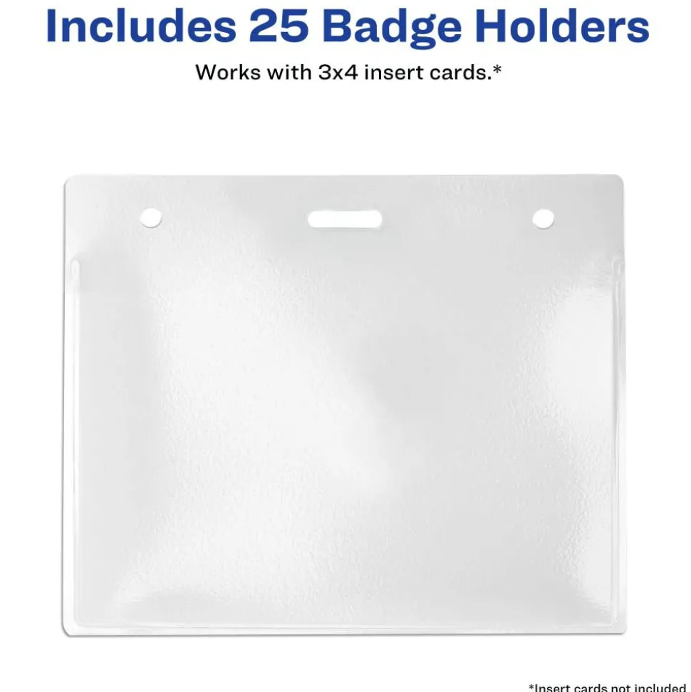 Avery(R) Heavy Duty Badge Holders, 3" x 4" , 25 Horizontal ID Badge Holders (74471)