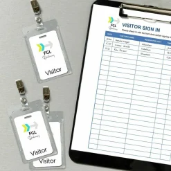 Avery Secure Top Badge Holders, For 3-1/2" x 2-1/4" Badge, Portrait With Clip, Clear, Box Of 50
