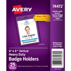 Avery Secure Top Badge Holders, Vertical Prepunched, 4