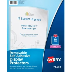 Avery Self-Adhesive Wall And Door Communication Display Protectors, 8-1/2" x 11", Clear, Pack Of 10 Clear Sleeves