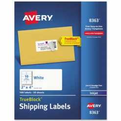 Avery Shipping Labels w/ TrueBlock Technology, Inkjet Printers, 2 x 4, White, 10/Sheet, 50 Sheets/Box