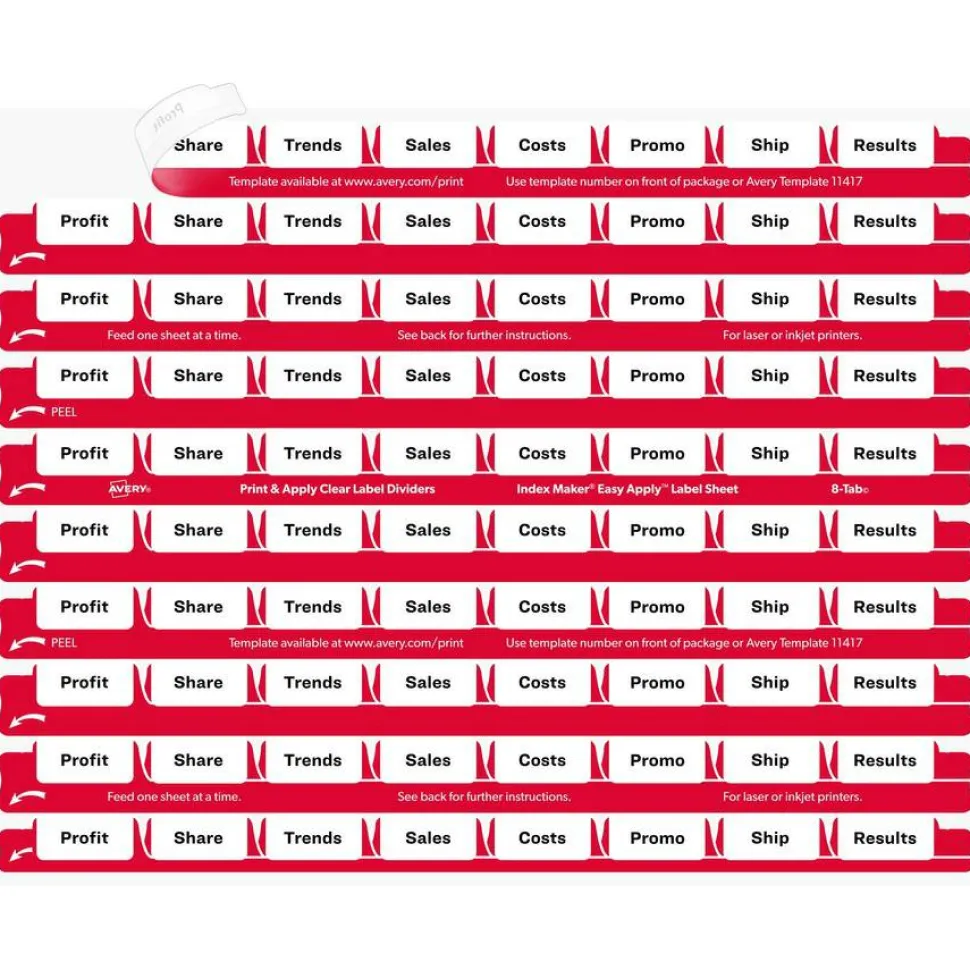 Avery 8 Tab Easy Print & Apply Clear Label Sheet Refills (11226)