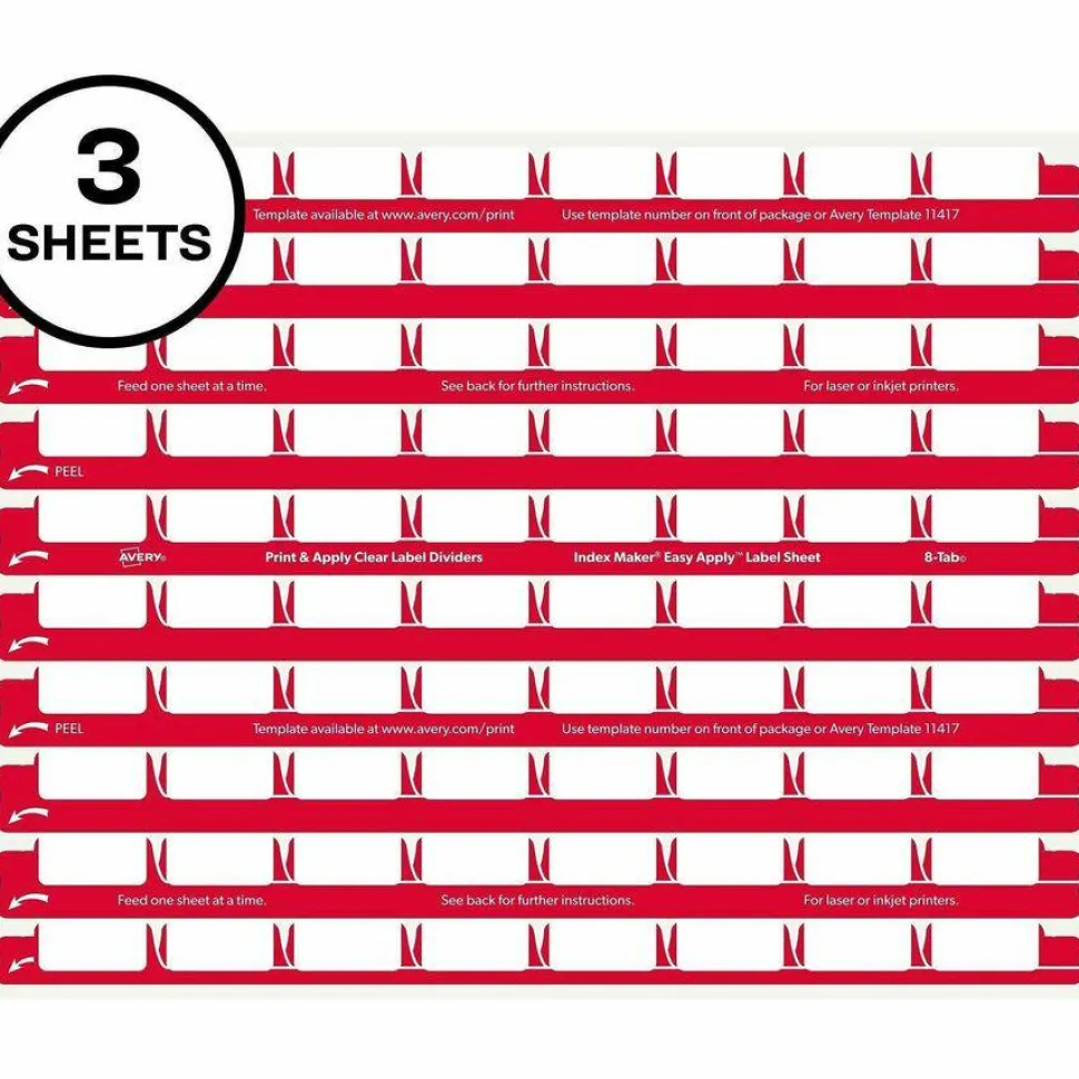 Avery 8 Tab Easy Print & Apply Clear Label Sheet Refills (11226)