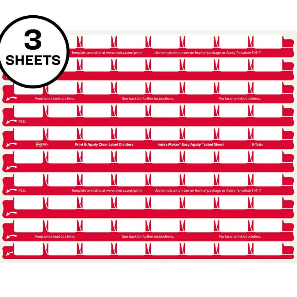 Avery 8 Tab Easy Print & Apply Clear Label Sheet Refills (11226)