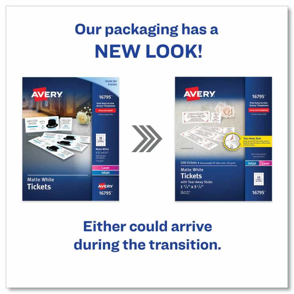 Avery Tear-Away Stubs Matte Printable Tickets - White - 500/Pack