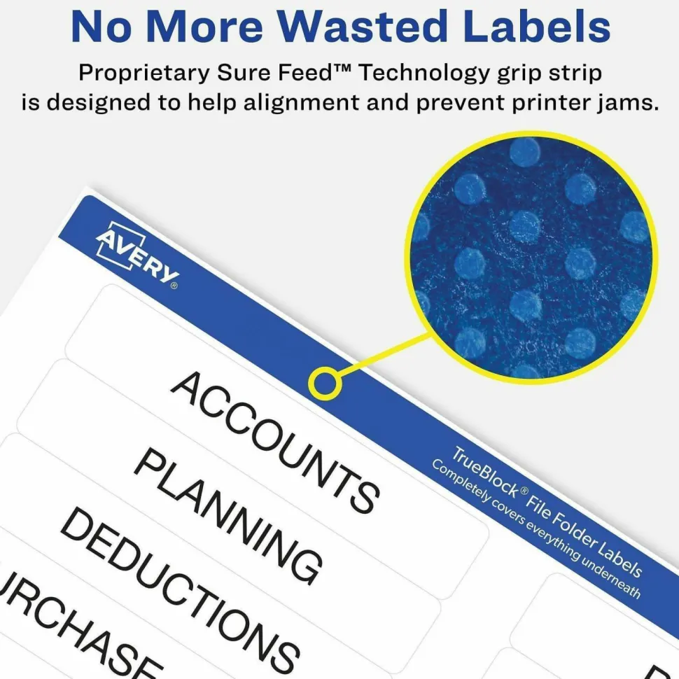 Avery TrueBlock Extra-Large Permanent Inkjet/Laser File Folder Labels, 5027, 15/16" x 3 7/16", White, Pack Of 450