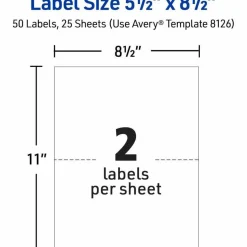Avery TrueBlock Permanent Inkjet Shipping Labels, Internet, 8126, 5 1/2" x 8 1/2", White, Pack Of 50