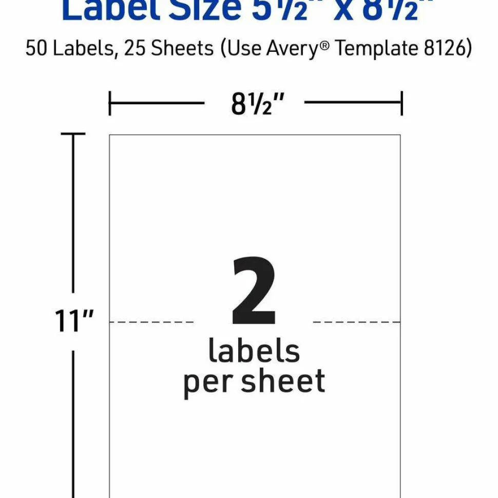 Avery TrueBlock Permanent Inkjet Shipping Labels, Internet, 8126, 5 1/2" x 8 1/2", White, Pack Of 50