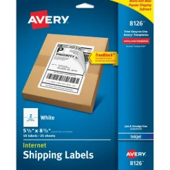 Avery TrueBlock Permanent Inkjet Shipping Labels, Internet, 8126, 5 1/2