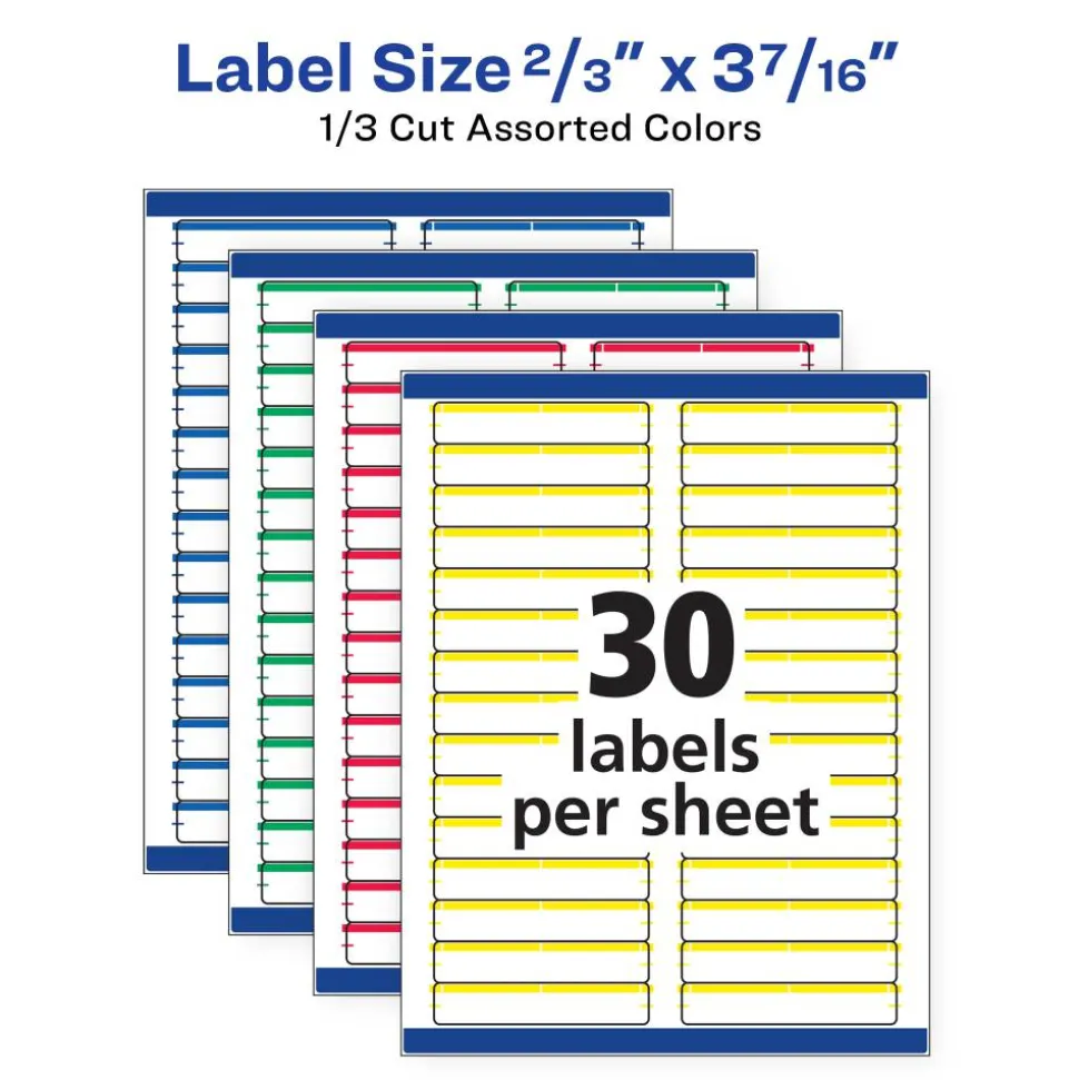Avery TrueBlock Permanent Inkjet/Laser File Folder Labels, 5266, 2/3" x 3 7/16", Assorted, Box Of 750