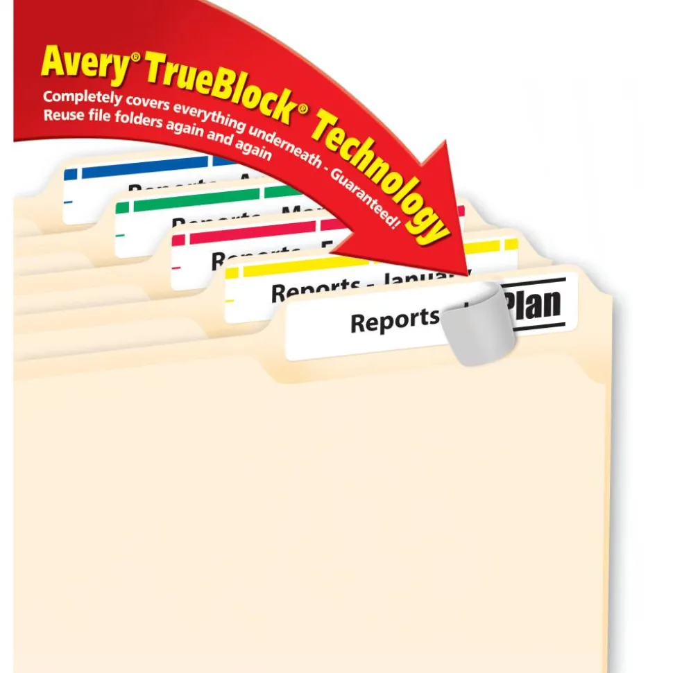 Avery TrueBlock Permanent Inkjet/Laser File Folder Labels, 5266, 2/3" x 3 7/16", Assorted, Box Of 750