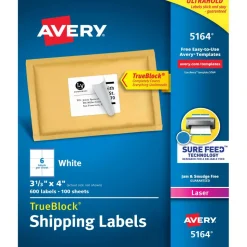 Avery TrueBlock Shipping Labels With Sure Feed Technology, 5163, Rectangle, 2