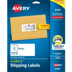 Avery TrueBlock Shipping Labels With Sure Feed Technology, 8163, Rectangle, 2" x 4", Pack Of 250