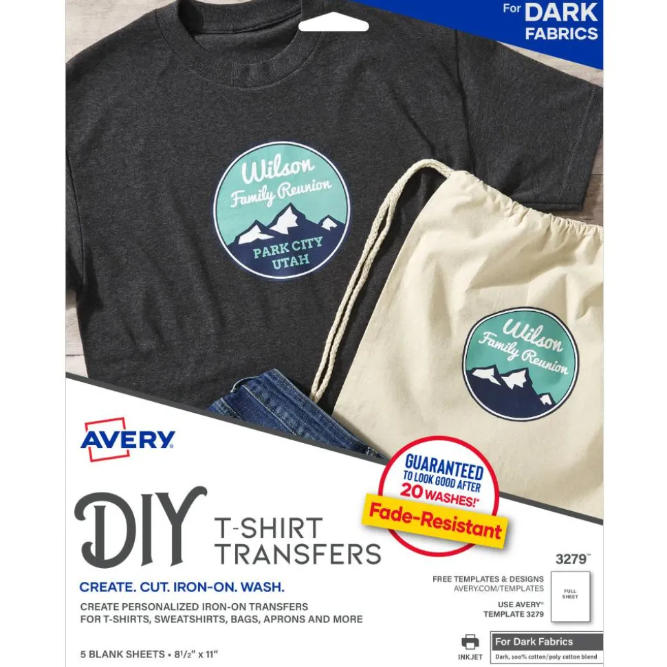 Avery T-Shirt Transfers, Dark, 3279, Pack Of 5