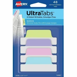 Avery UltraTabs Repositionable Margin Tabs - Write-on Tab(s) - 1" Tab Height x 2.50" Tab Width - Assorted Pastel Tab(s) - 48 / Pack