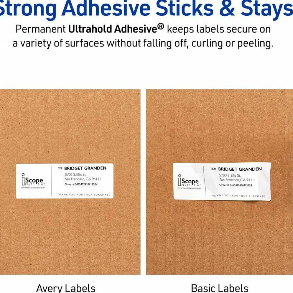 Avery Waterproof Address Labels With Ultrahold, 5520, Rectangle, 1" x 2-5/8", White, 1,500 Labels For Laser Printers