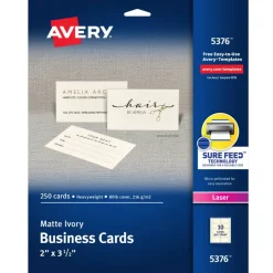Avery 2" x 3.5" Ivory Business Cards, Sure Feed Technology, Laser, 250 Cards (5376)