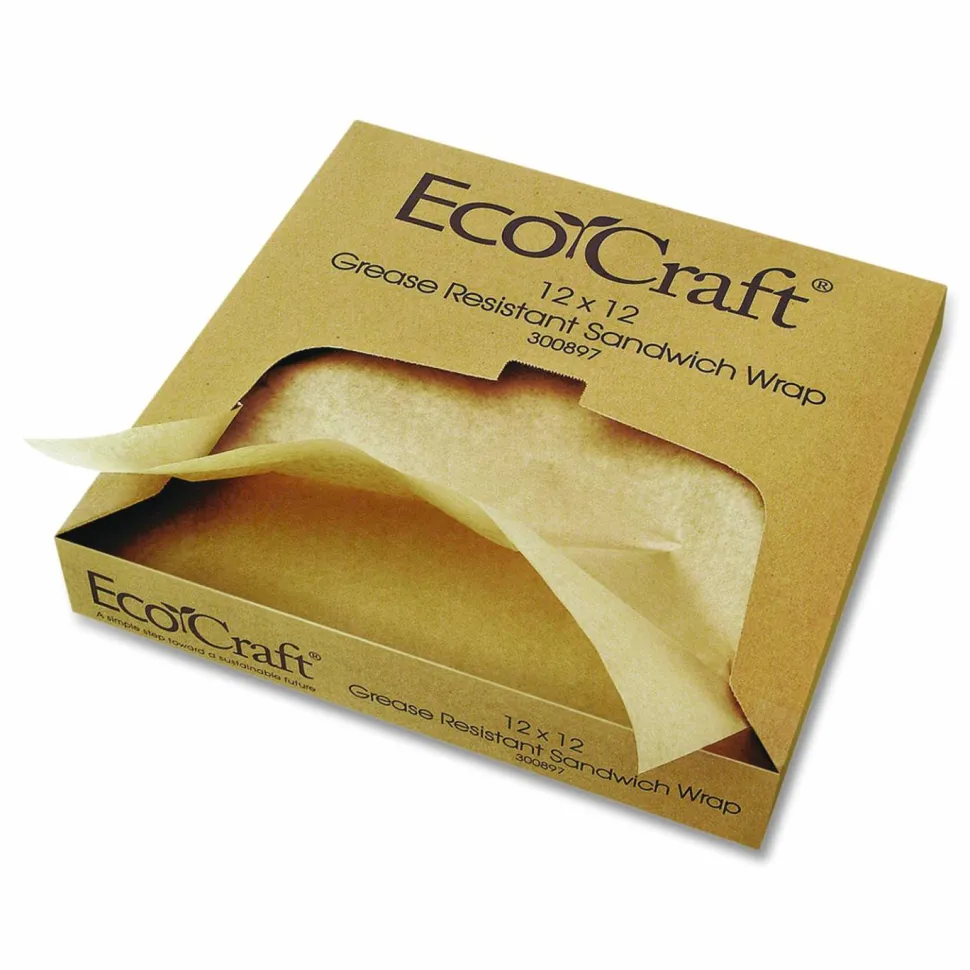 Bagcraft EcoCraft Grease-Resistant Paper Wraps and Liners, 14 x 14, Natural, 1,000/Box, 4 Boxes/Carton