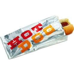 Bagcraft Foil Single-Serve Bags, Hot Dog Labeling, 3.5" x 1.5" x 8.5", Silver/Red/Orange, 1,000/Carton