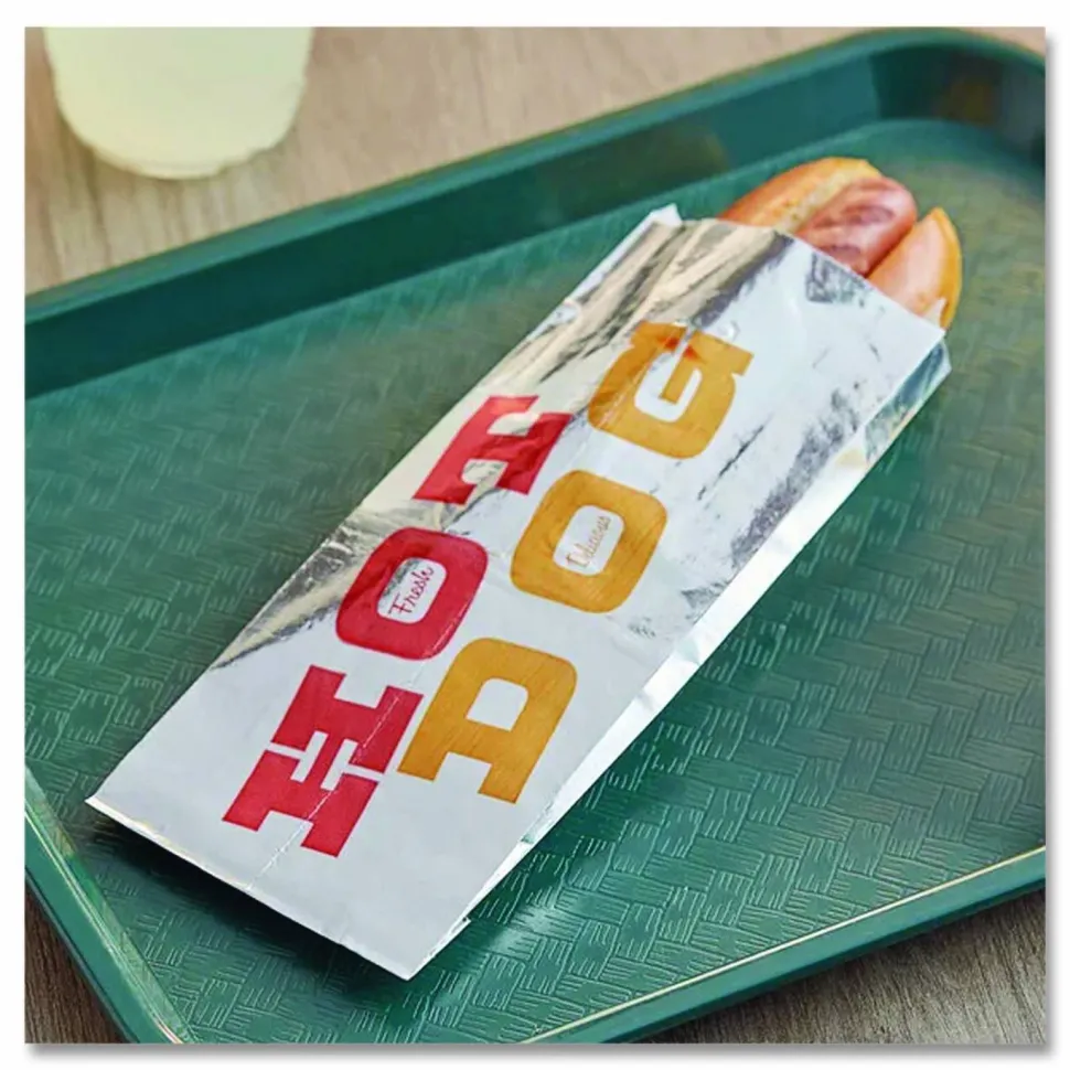 Bagcraft Foil Single-Serve Bags, Hot Dog Labeling, 3.5" x 1.5" x 8.5", Silver/Red/Orange, 1,000/Carton