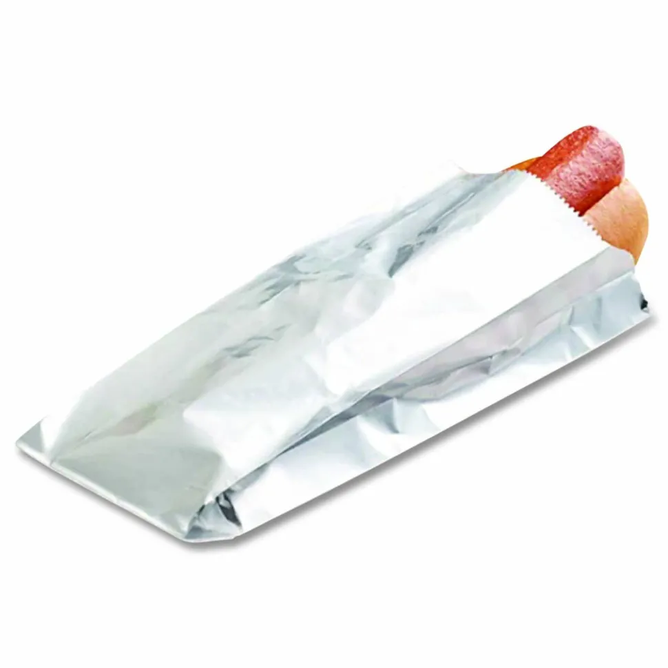Bagcraft Foil Single-Serve Bags, Unlabeled Hot Dog, 3.5" x 1.5" x 8.5", Silver, 1,000/Carton