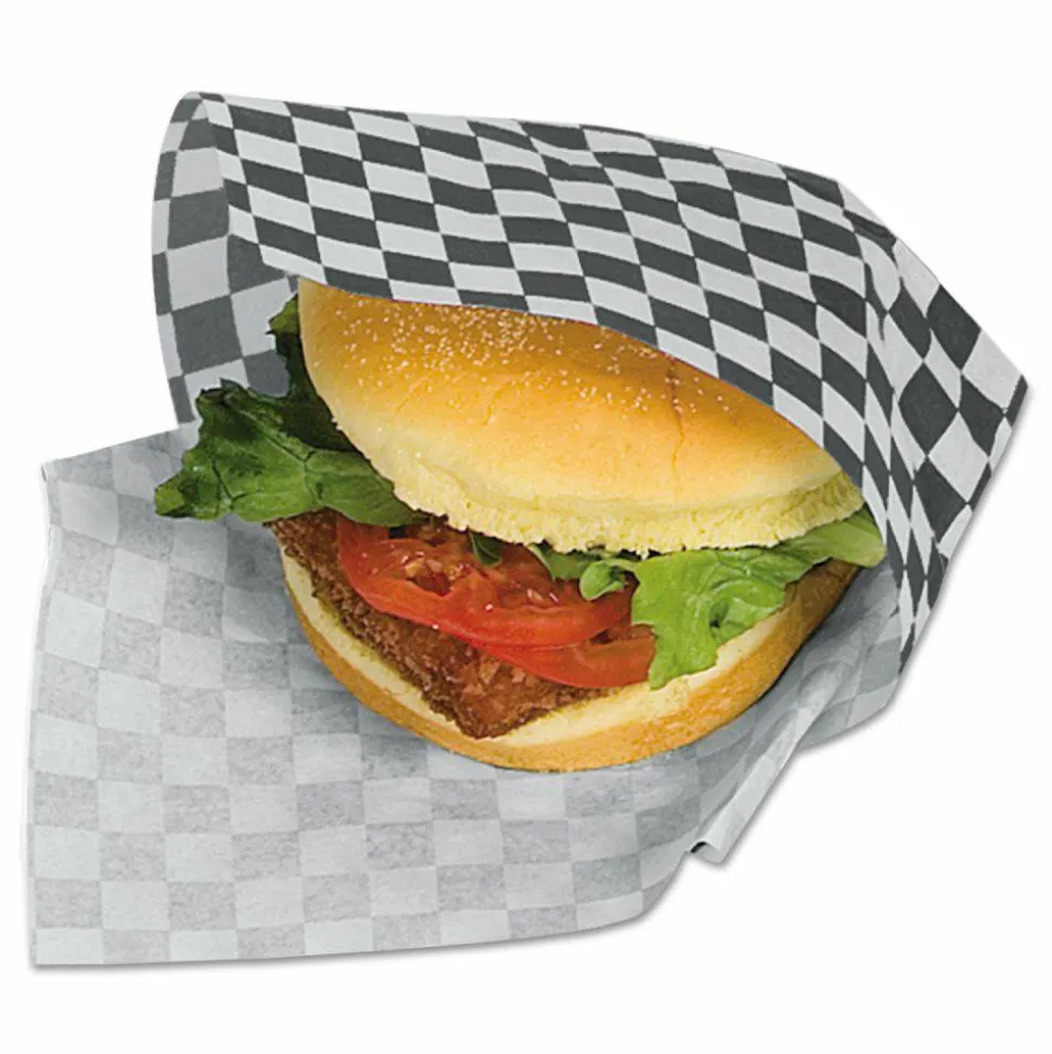 Bagcraft Grease-Resistant Paper Wraps and Liners, 12" x 12", Black Check, 1000/Box, 5 Boxes/Carton