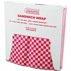 Bagcraft Grease-Resistant Paper Wraps and Liners, 12 x 12, Red Check, 1,000/Box, 5 Boxes/Carton