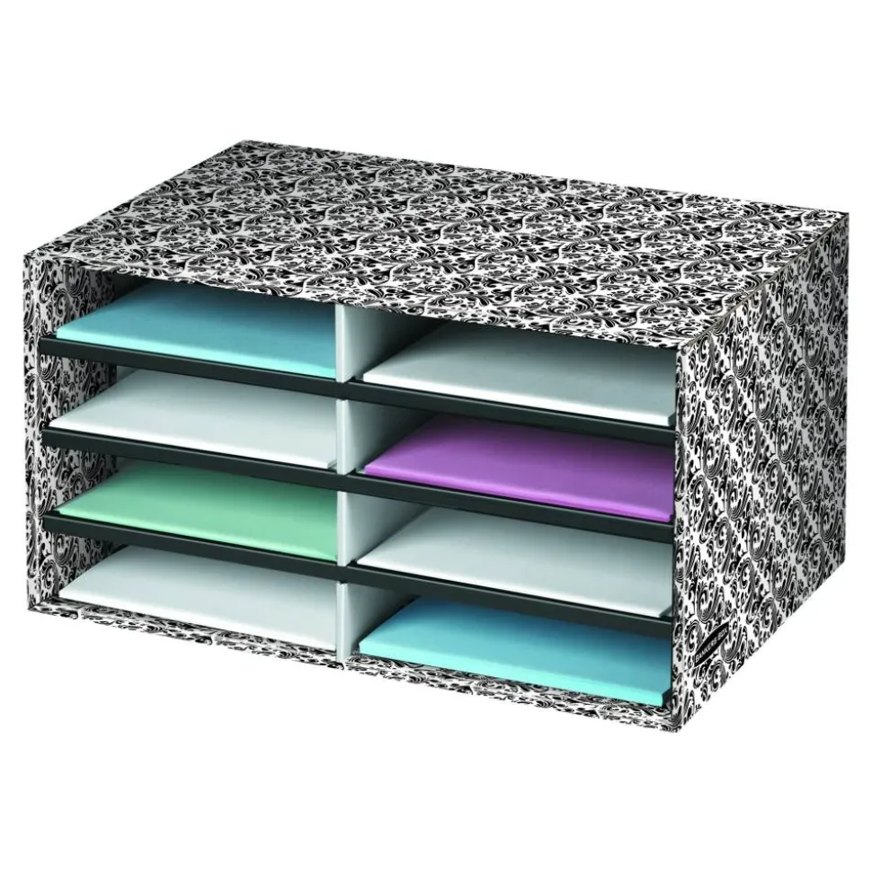 Bankers Box Literature Sorter, 10 1/4" x 19 1/2" x 12 3/8", White/Black Brocade