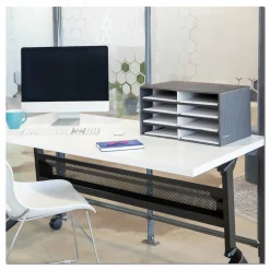 Bankers Box Literature Sorter, 10 1/4" x 19 1/2" x 12 3/8", Black/Gray Pinstripe