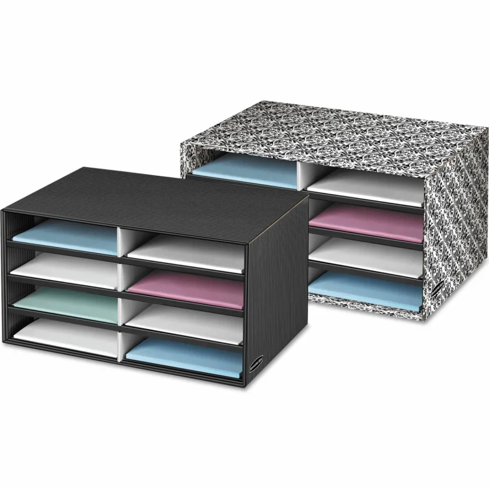Bankers Box Literature Sorter, 10 1/4" x 19 1/2" x 12 3/8", Black/Gray Pinstripe