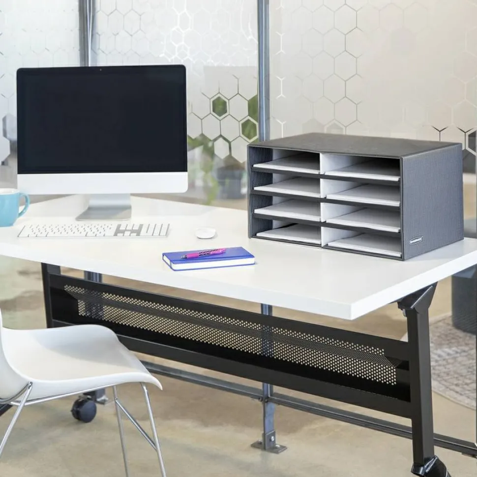 Bankers Box Literature Sorter, 10 1/4" x 19 1/2" x 12 3/8", Black/Gray Pinstripe
